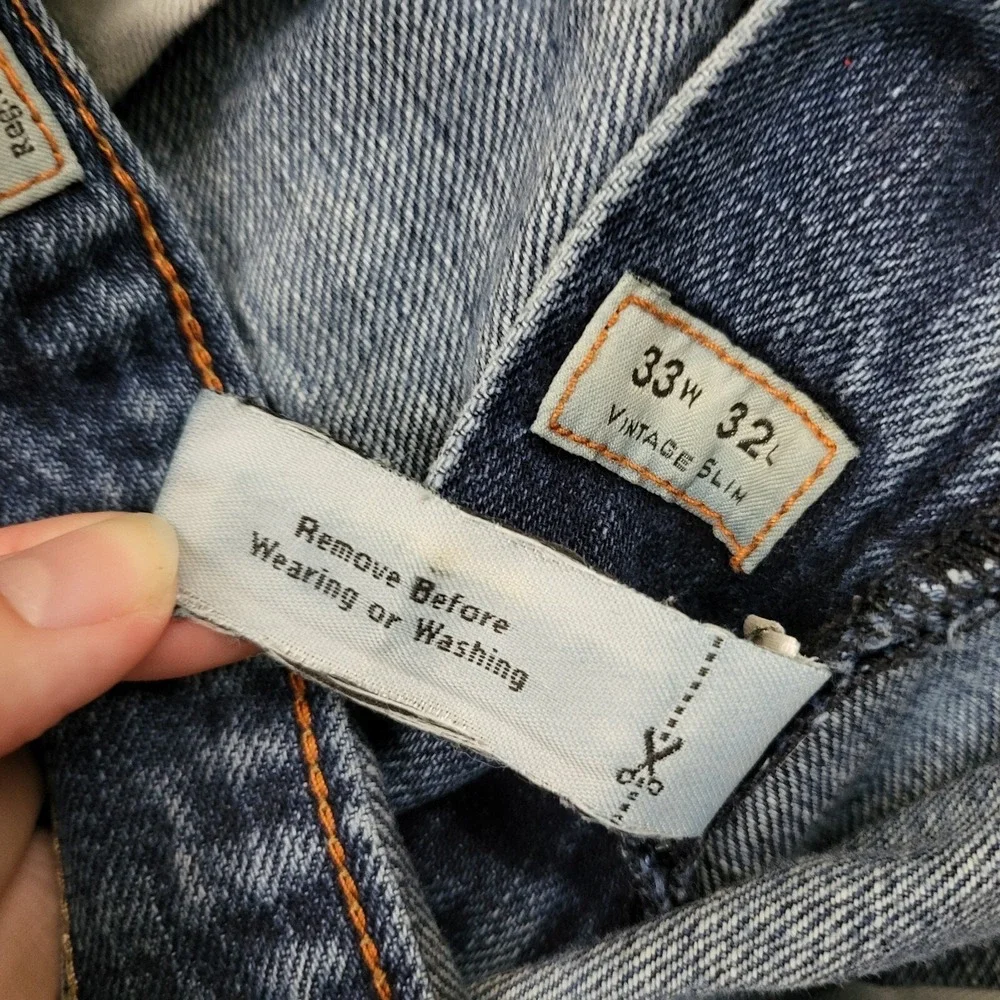 J. Crew Mens‎ 33W 32L Vintage Slim Jeans Distressed Blue Cotton